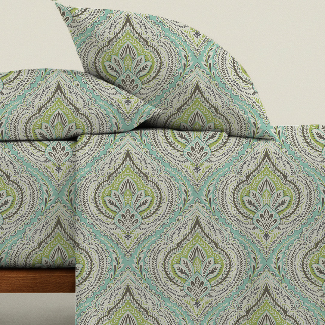 Serene Nest Printed Fitted Sheet Set Muted Green / King