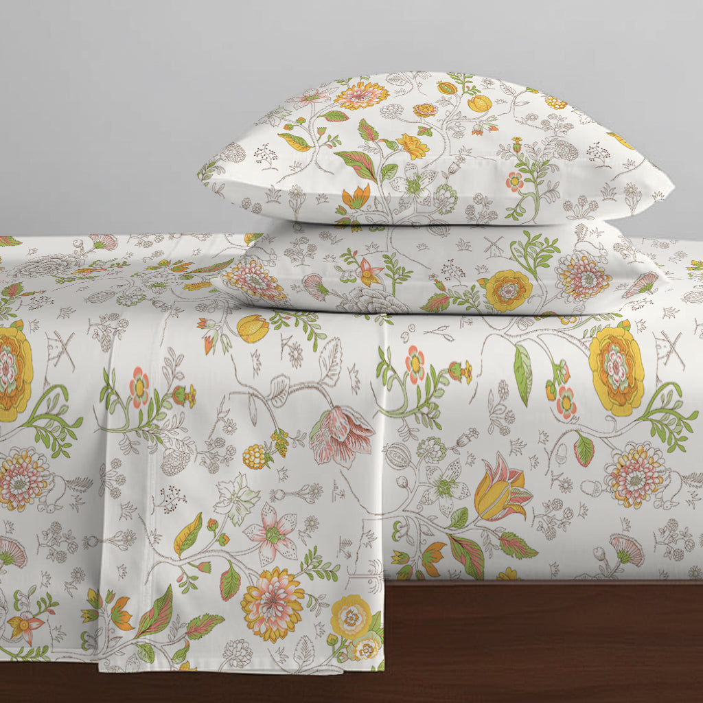 Pure Nest Printed Fitted Sheet Set Yellow / Queen