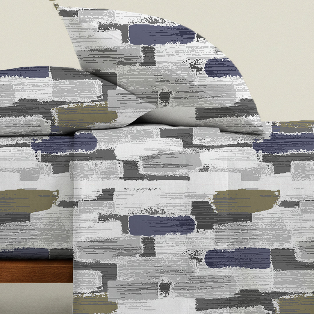 Serene Nest Printed Bedsheet Set Blue Olive / Queen