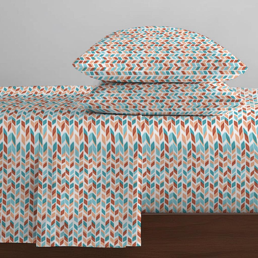 Pure Nest Printed Fitted Sheet Set Blue Rust / King