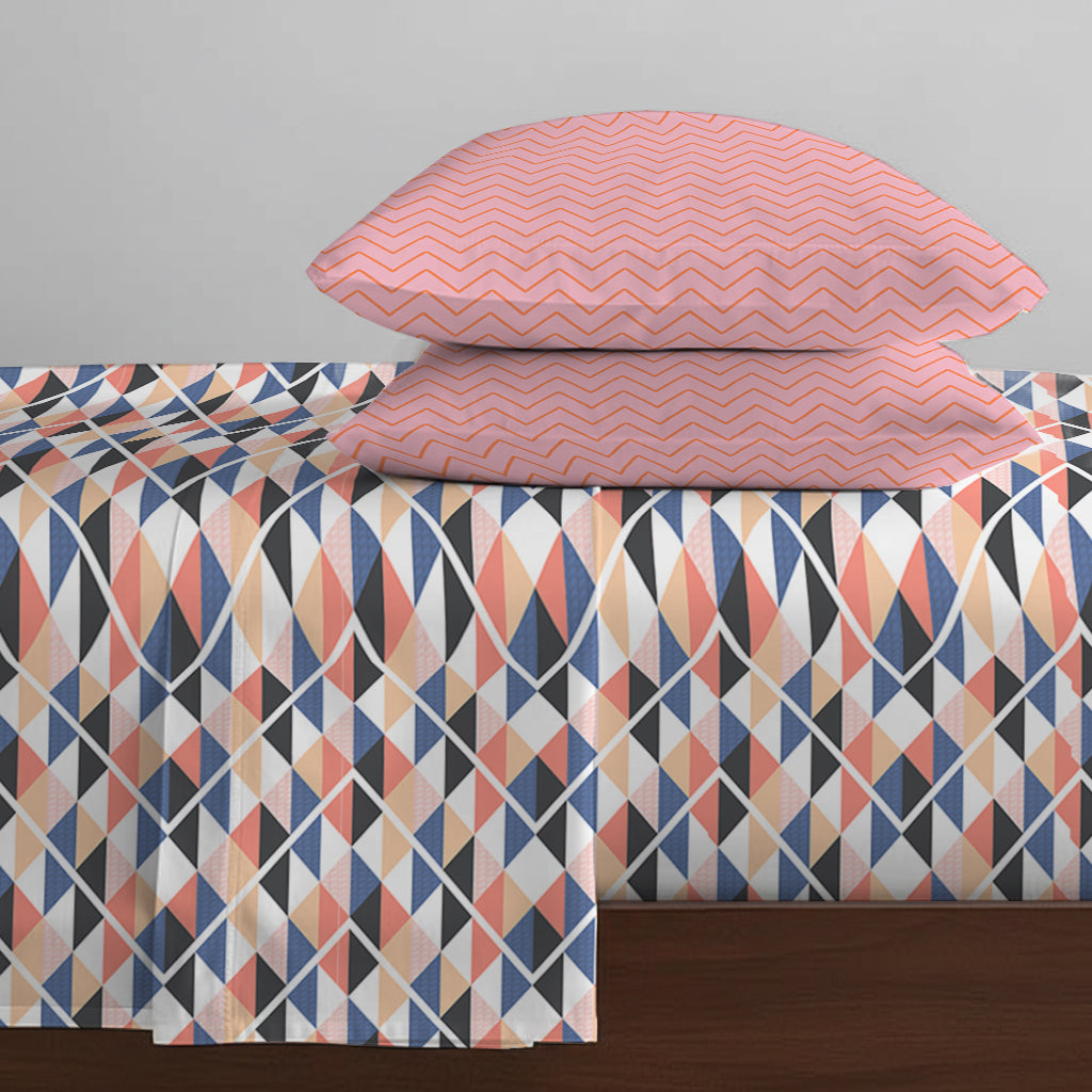 Pure Nest Printed Fitted Sheet Set Pink Blue / Queen