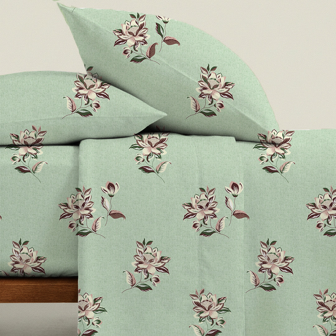Serene Nest Printed Bedsheet Set Pistachio / King