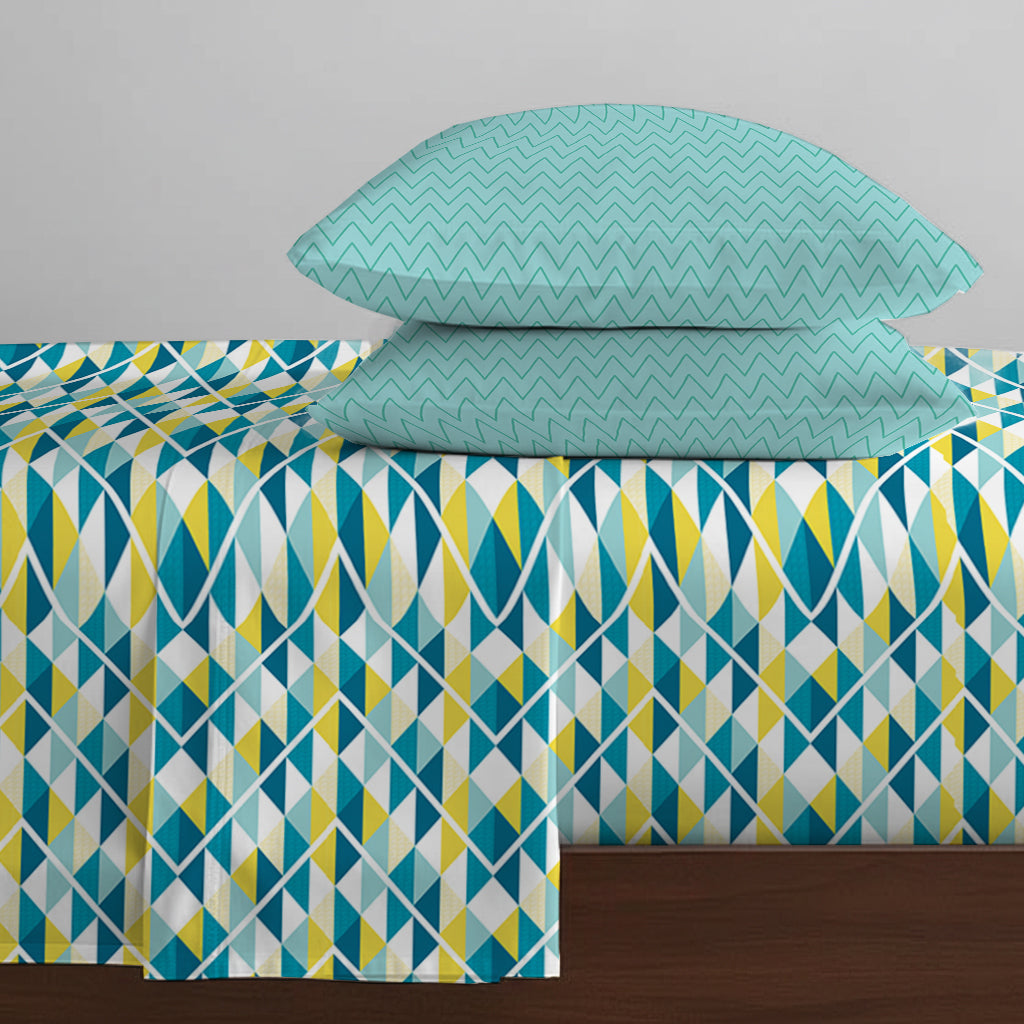 Pure Nest Printed Bedsheet Set Tasello Teal / Queen