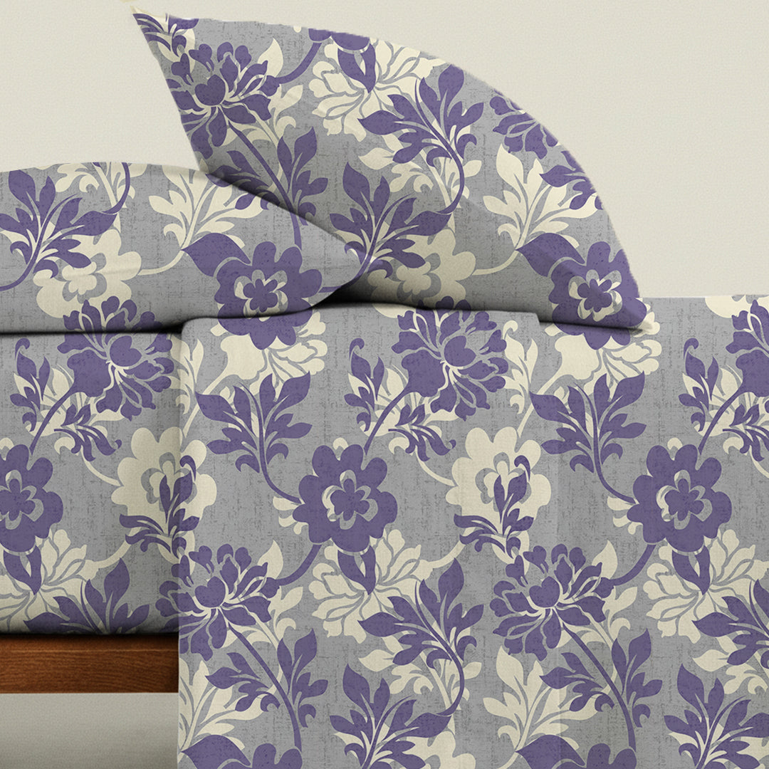 Serene Nest Printed Bedsheet Set Blue Red / Queen