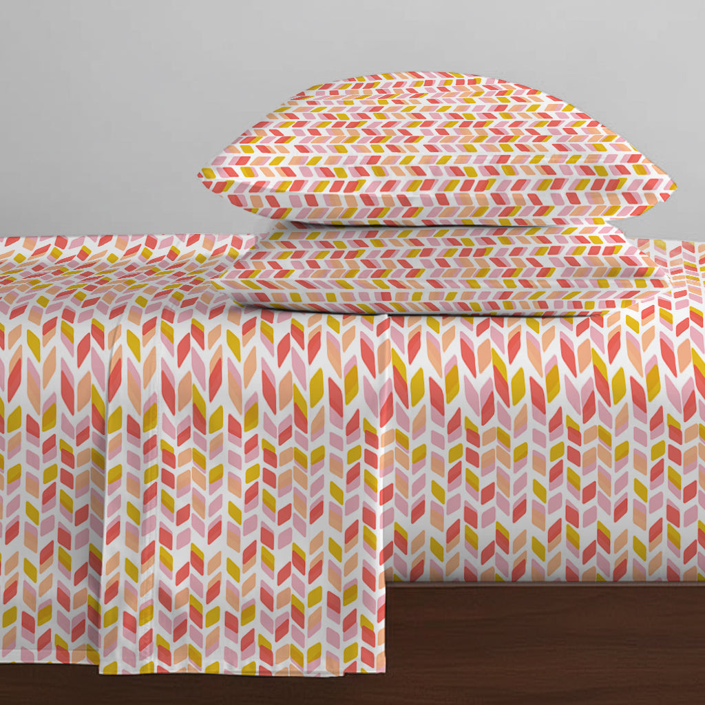 Pure Nest Printed Fitted Sheet Set Yellow Pink / King