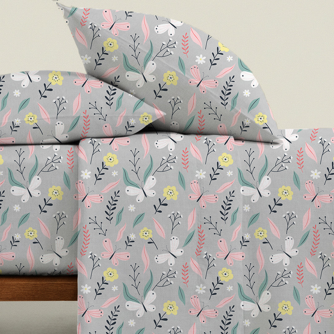 Serene Nest Printed Fitted Sheet Set Grey / Queen