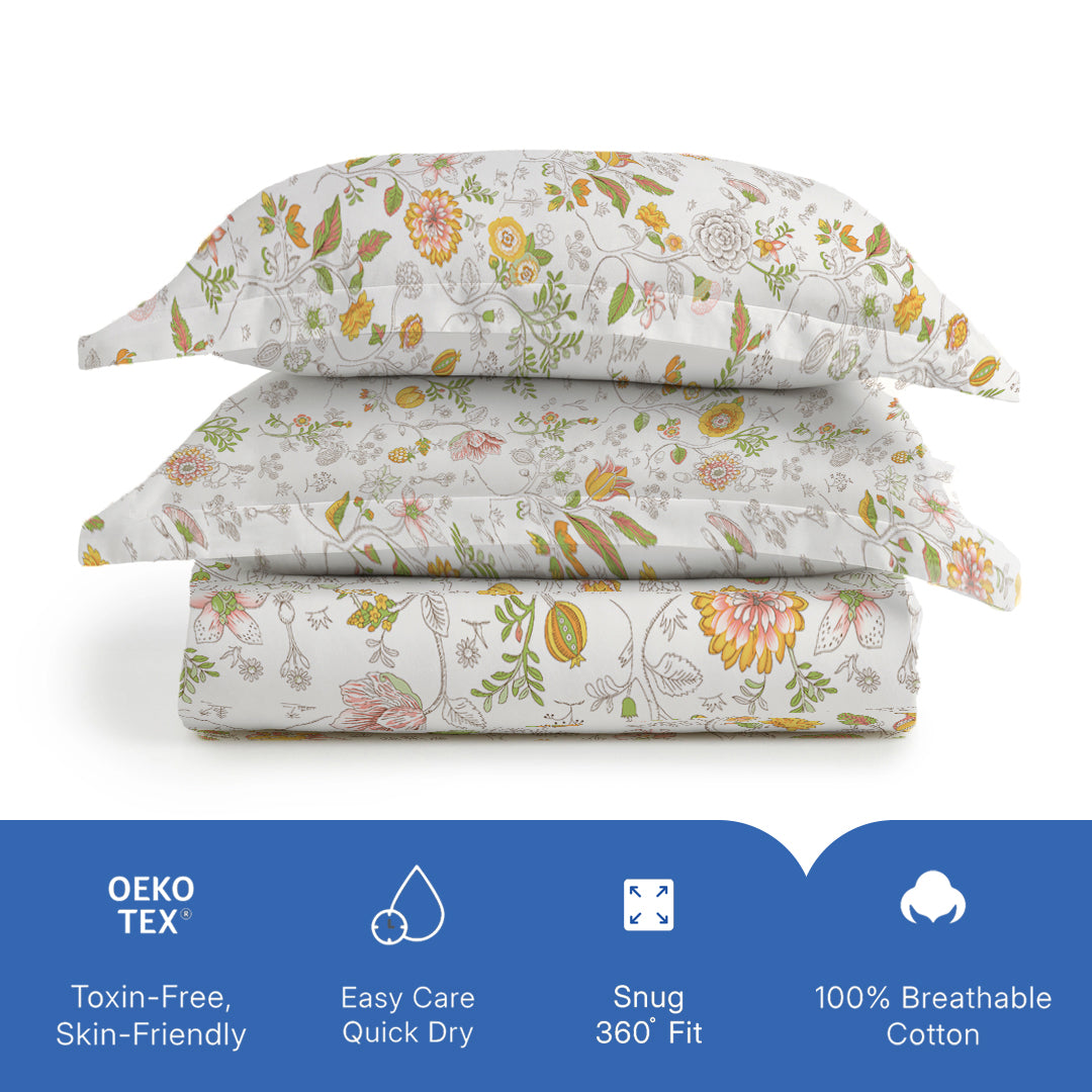 Pure Nest Printed Fitted Sheet Set Yellow / King