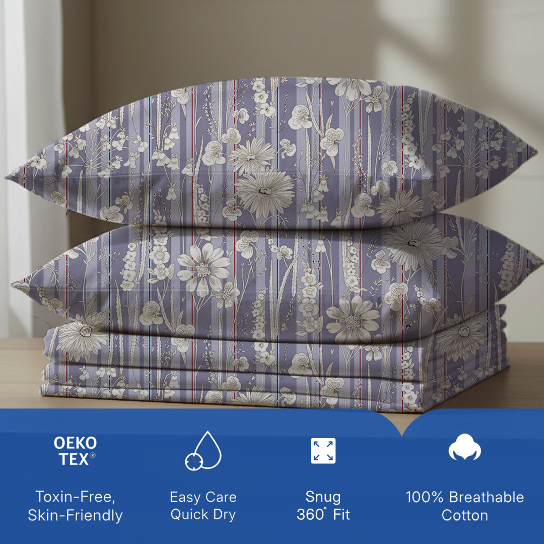 Serene Nest Printed Fitted Sheet Set Blue Grey / King