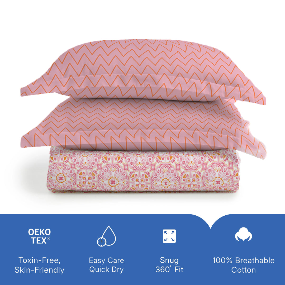 Pure Nest Printed Fitted Sheet Set Pink / Queen