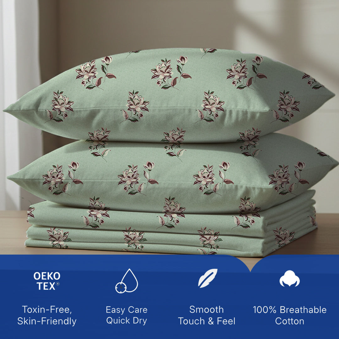 Serene Nest Printed Bedsheet Set Pistachio / Queen