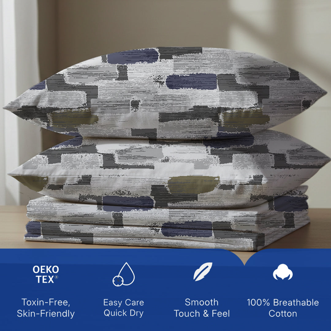 Serene Nest Printed Bedsheet Set Blue Olive / Queen