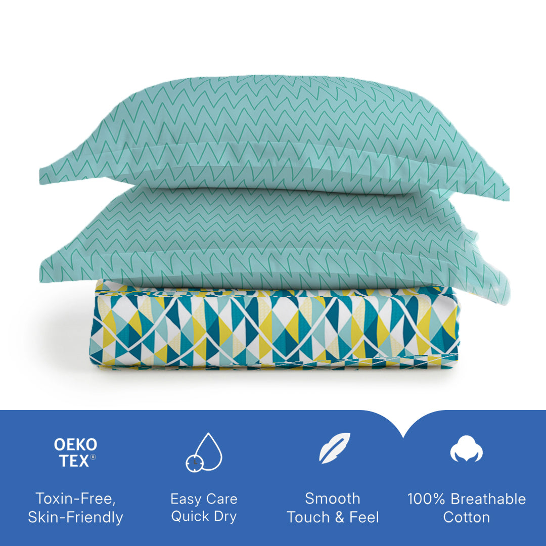 Pure Nest Printed Bedsheet Set Tasello Teal / King