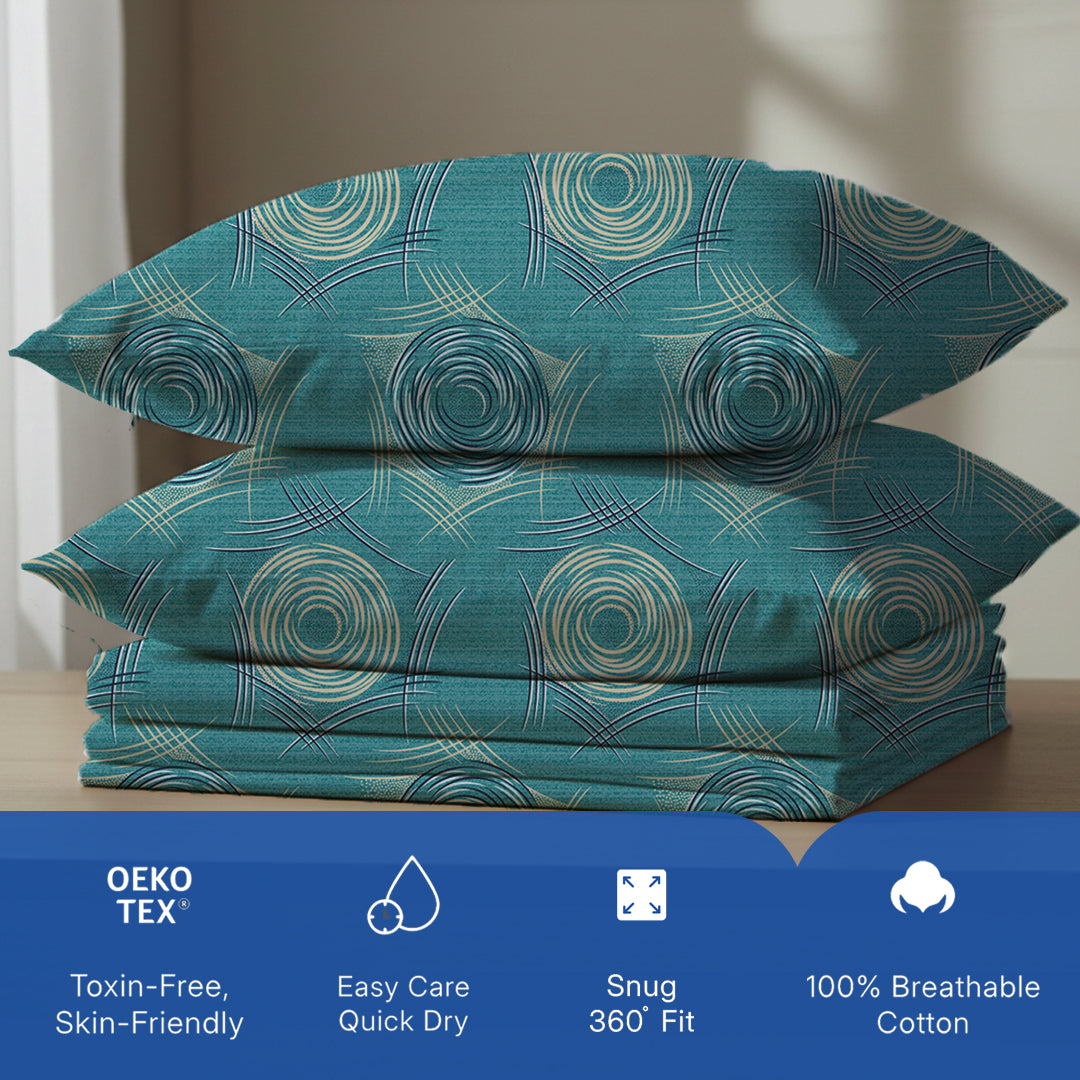 Serene Nest Printed Fitted Sheet Set Teal / Queen