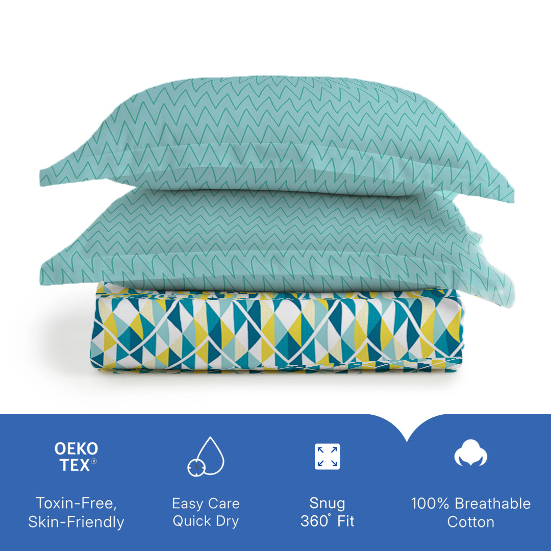 Pure Nest Printed Fitted Sheet Set Tasello Teal / Queen