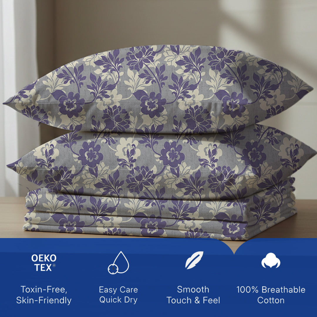 Serene Nest Printed Bedsheet Set Blue Red / King