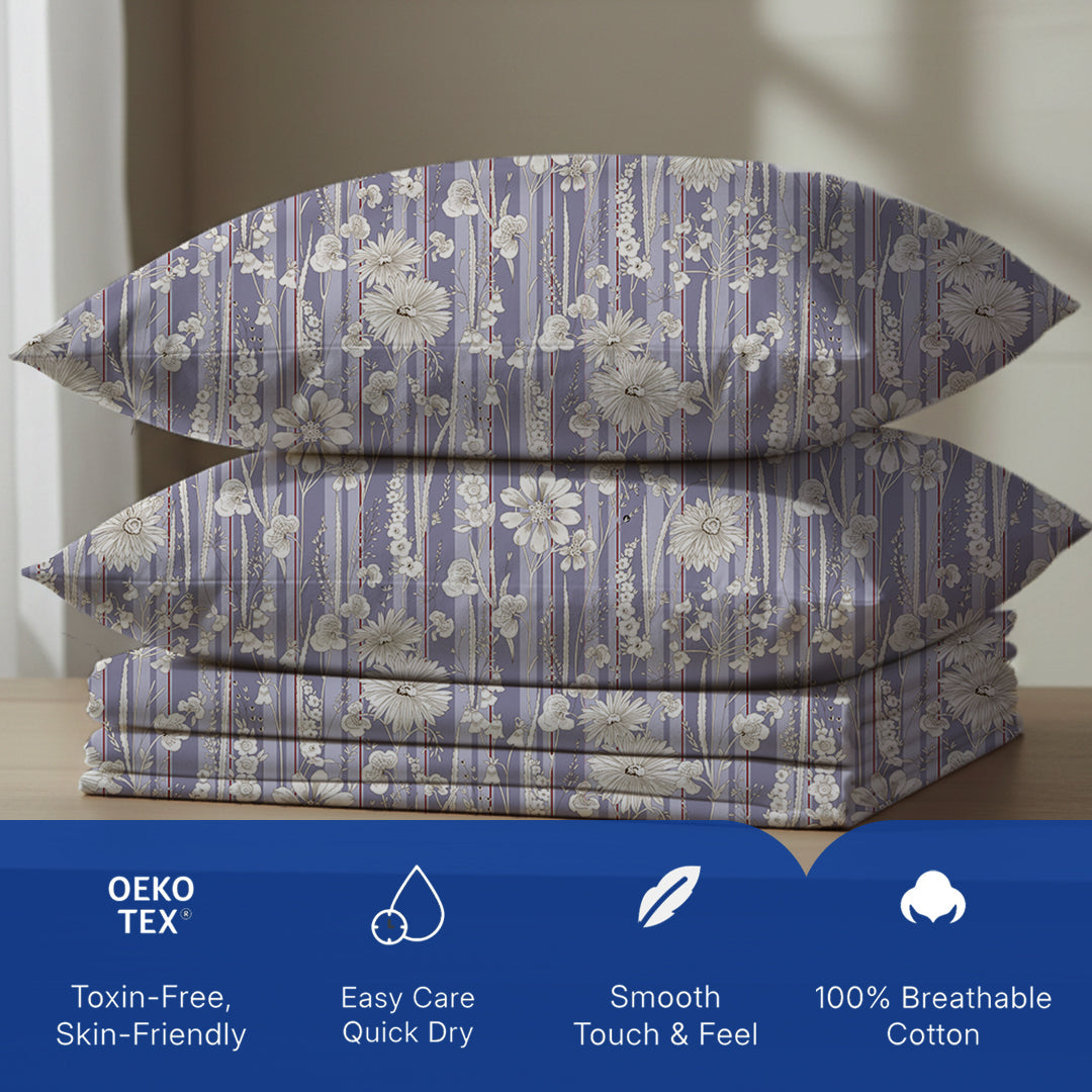 Serene Nest Printed Bedsheet Set Blue Grey / Queen