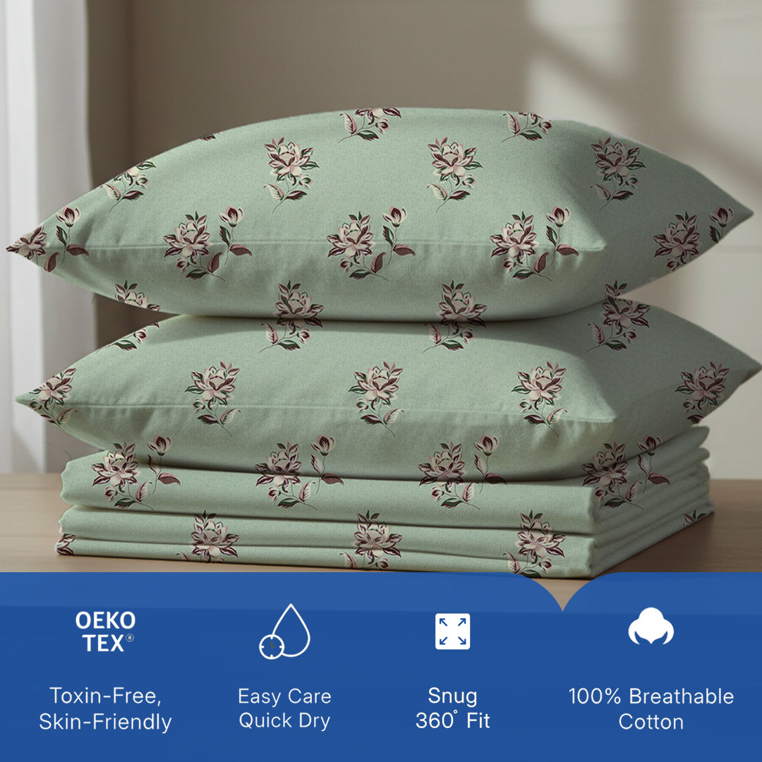 Serene Nest Printed Fitted Sheet Set Pistachio / Queen