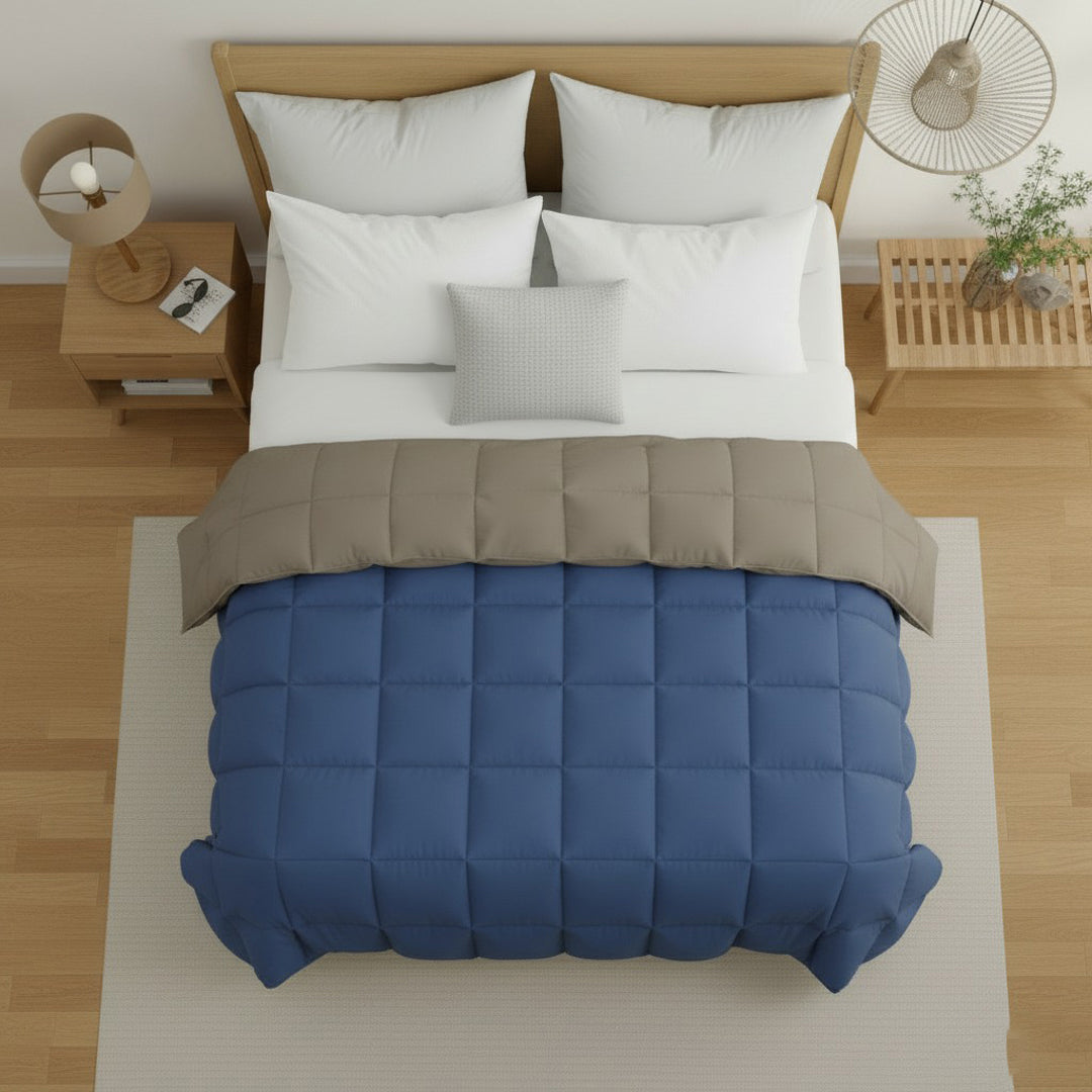 Hush Haven Single Comforter Taupe & Navy Blue / Single