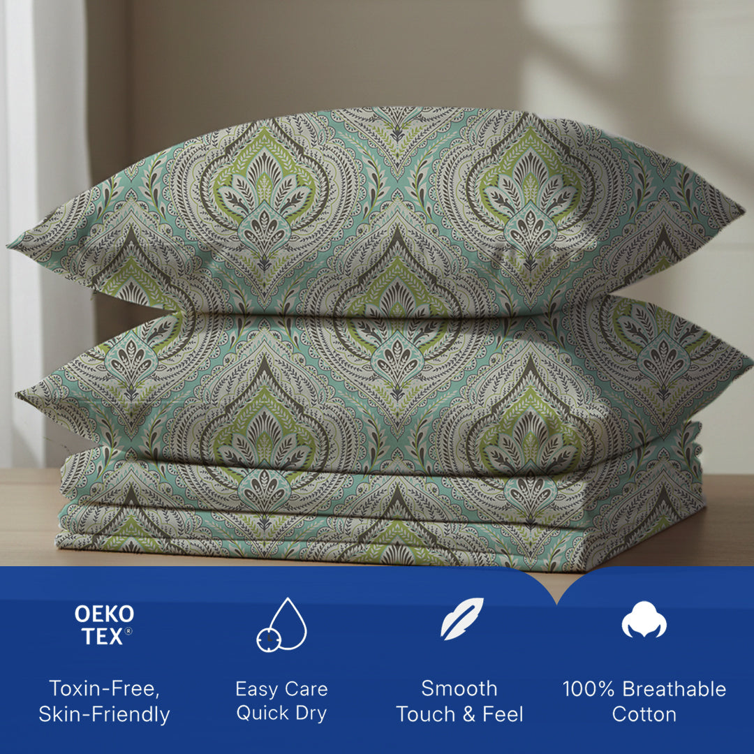 Serene Nest Printed Bedsheet Set Muted Green / King