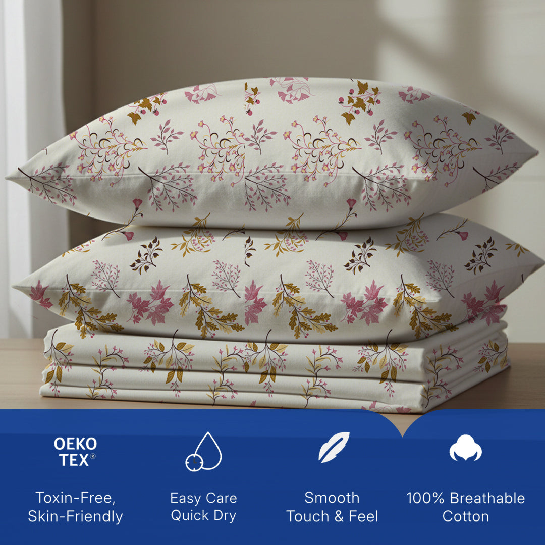 Serene Nest Printed Bedsheet Set Gold / Queen