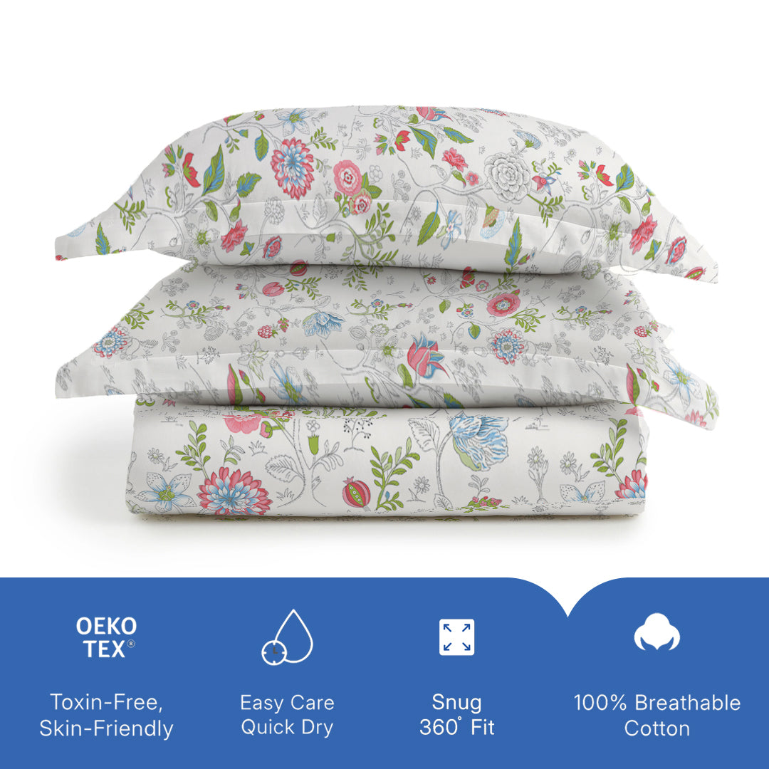 Pure Nest Printed Fitted Sheet Set Peach / King