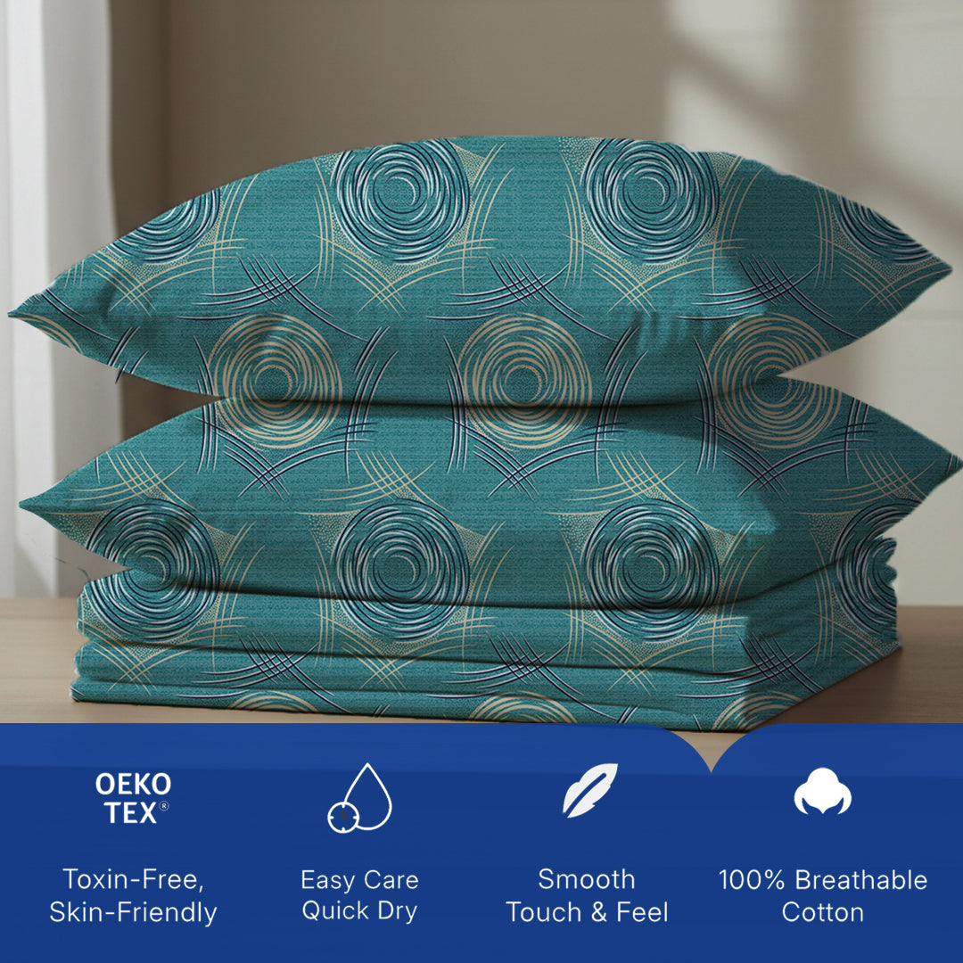 Serene Nest Printed Bedsheet Set Teal / Queen