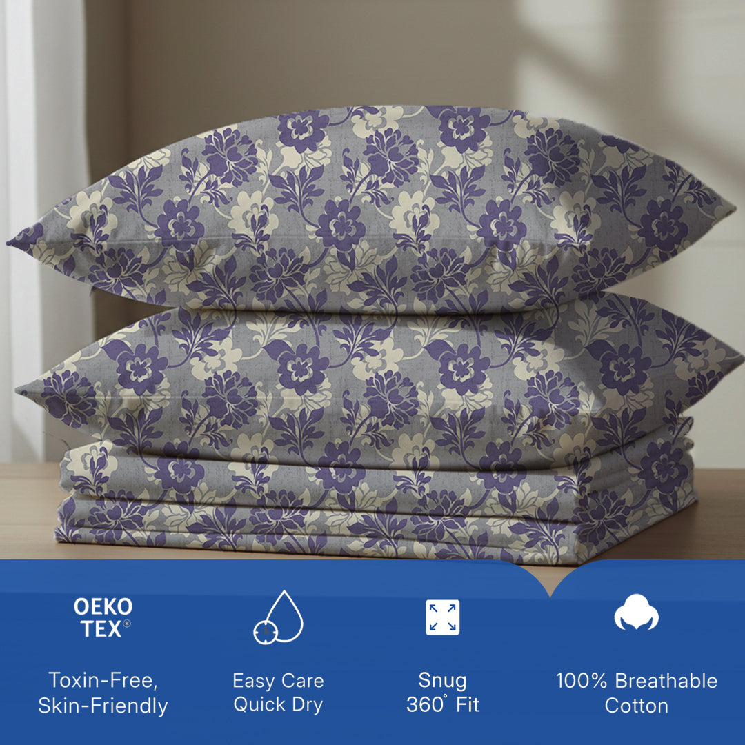 Serene Nest Printed Fitted Sheet Set Blue Red / Queen