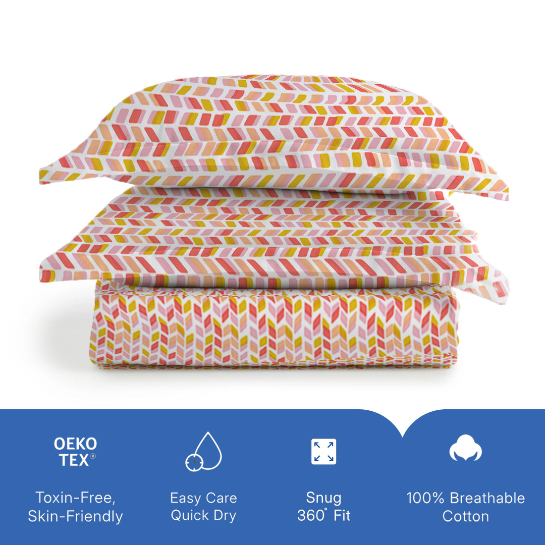 Pure Nest Printed Fitted Sheet Set Yellow Pink / King