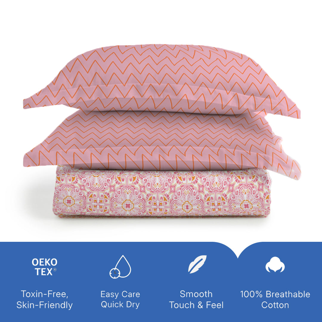 Pure Nest Printed Bedsheet Set Pink / Queen