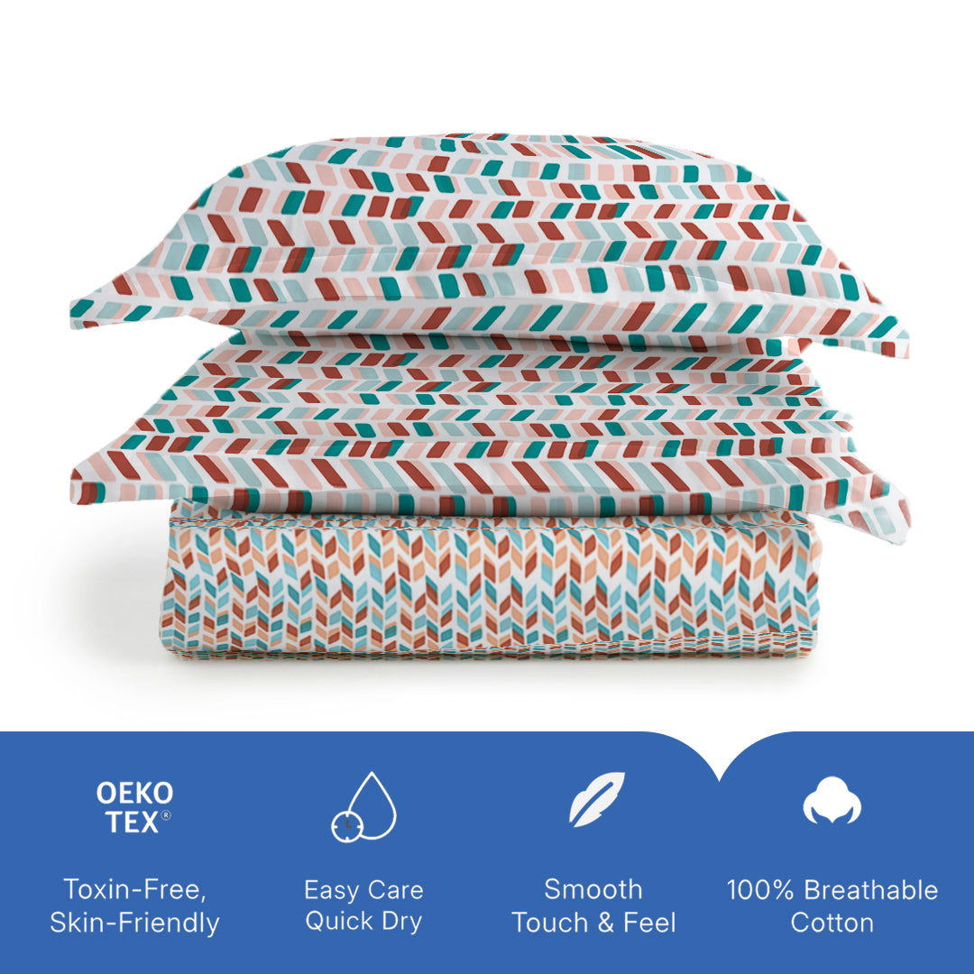 Pure Nest Printed Bedsheet Set Blue Rust / King