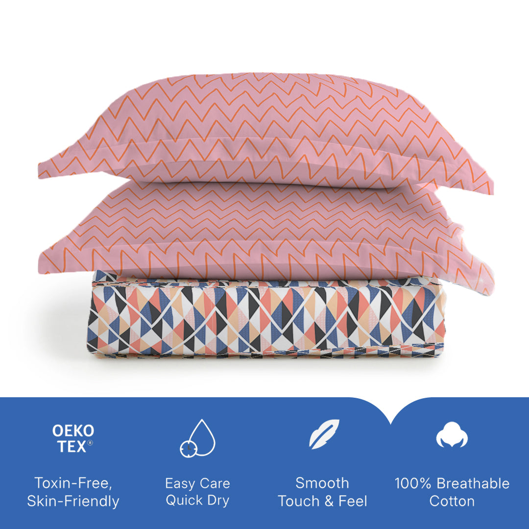 Pure Nest Printed Bedsheet Set Pink Blue / Queen