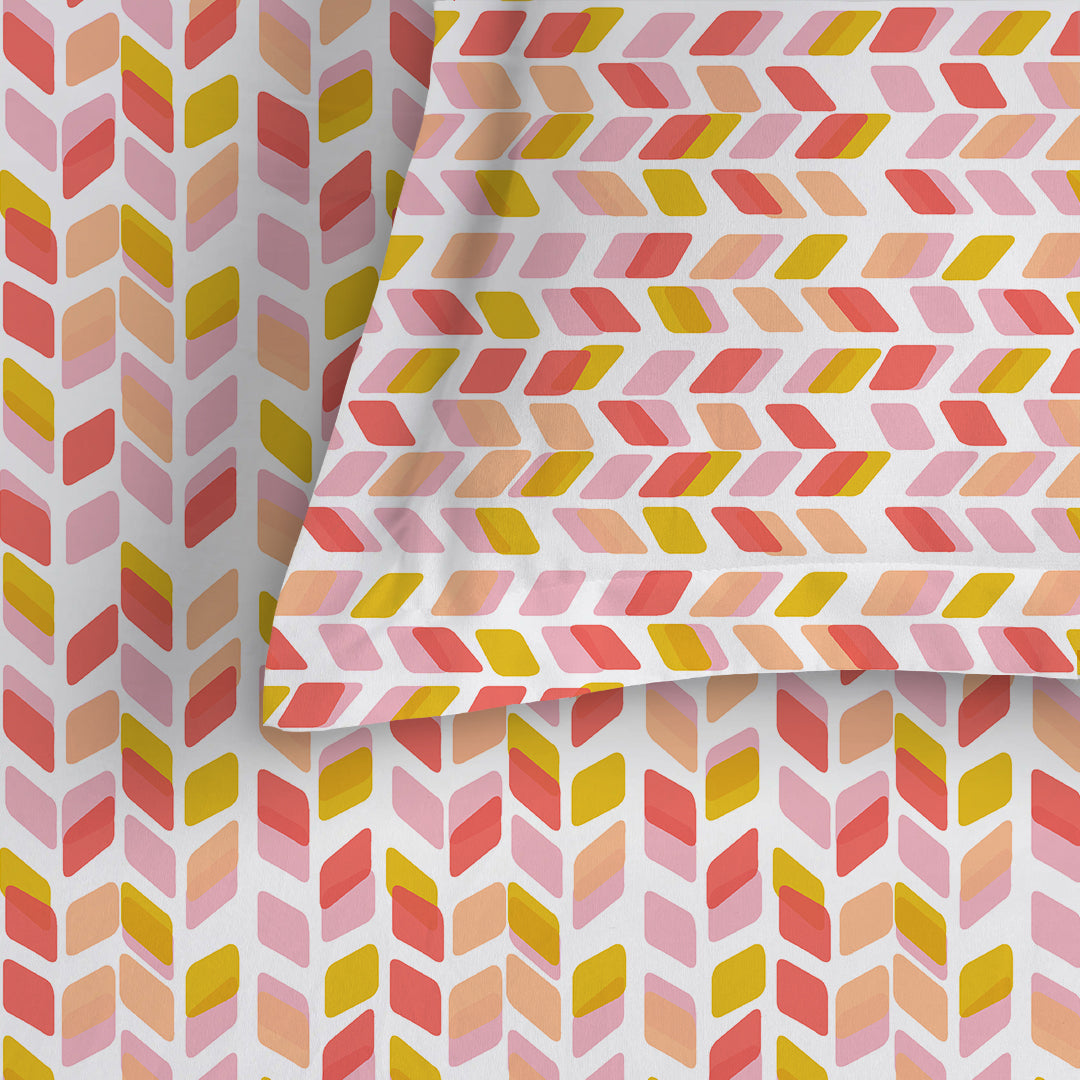 Pure Nest Printed Fitted Sheet Set Yellow Pink / King