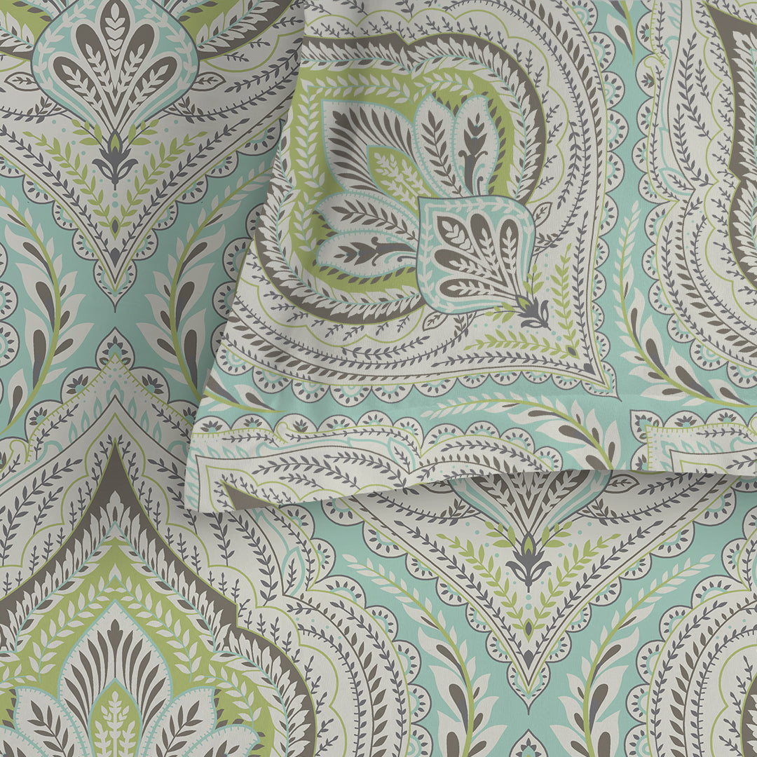 Serene Nest Printed Fitted Sheet Set Muted Green / King