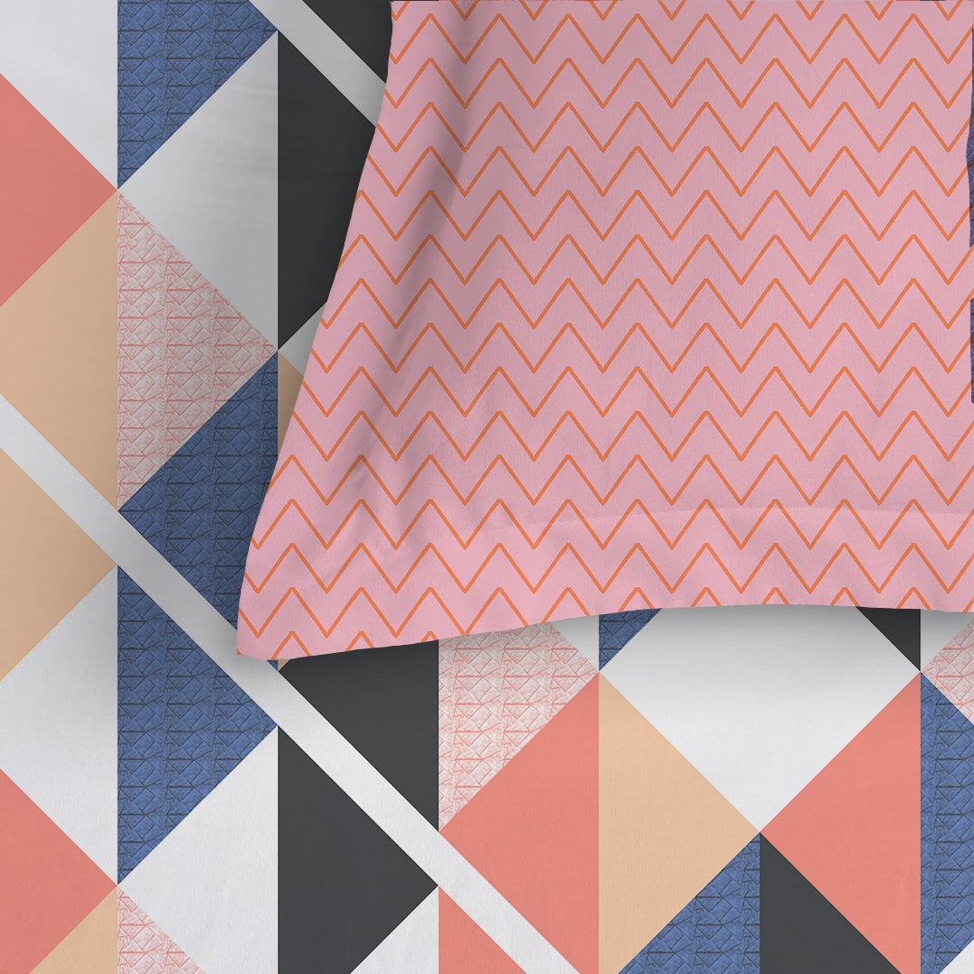 Pure Nest Printed Fitted Sheet Set Pink Blue / Queen