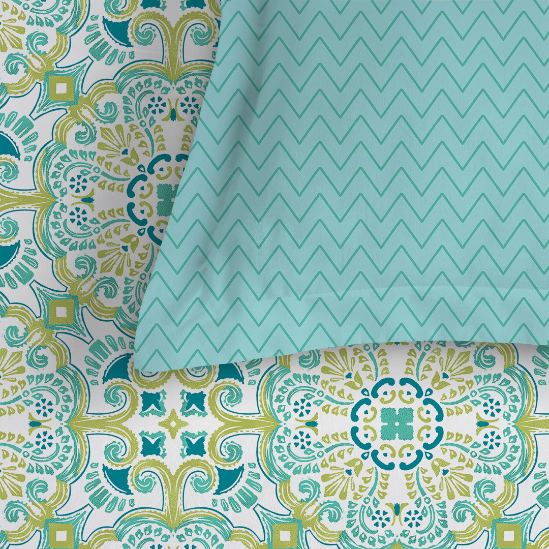 Pure Nest Printed Fitted Sheet Set Teal / Queen