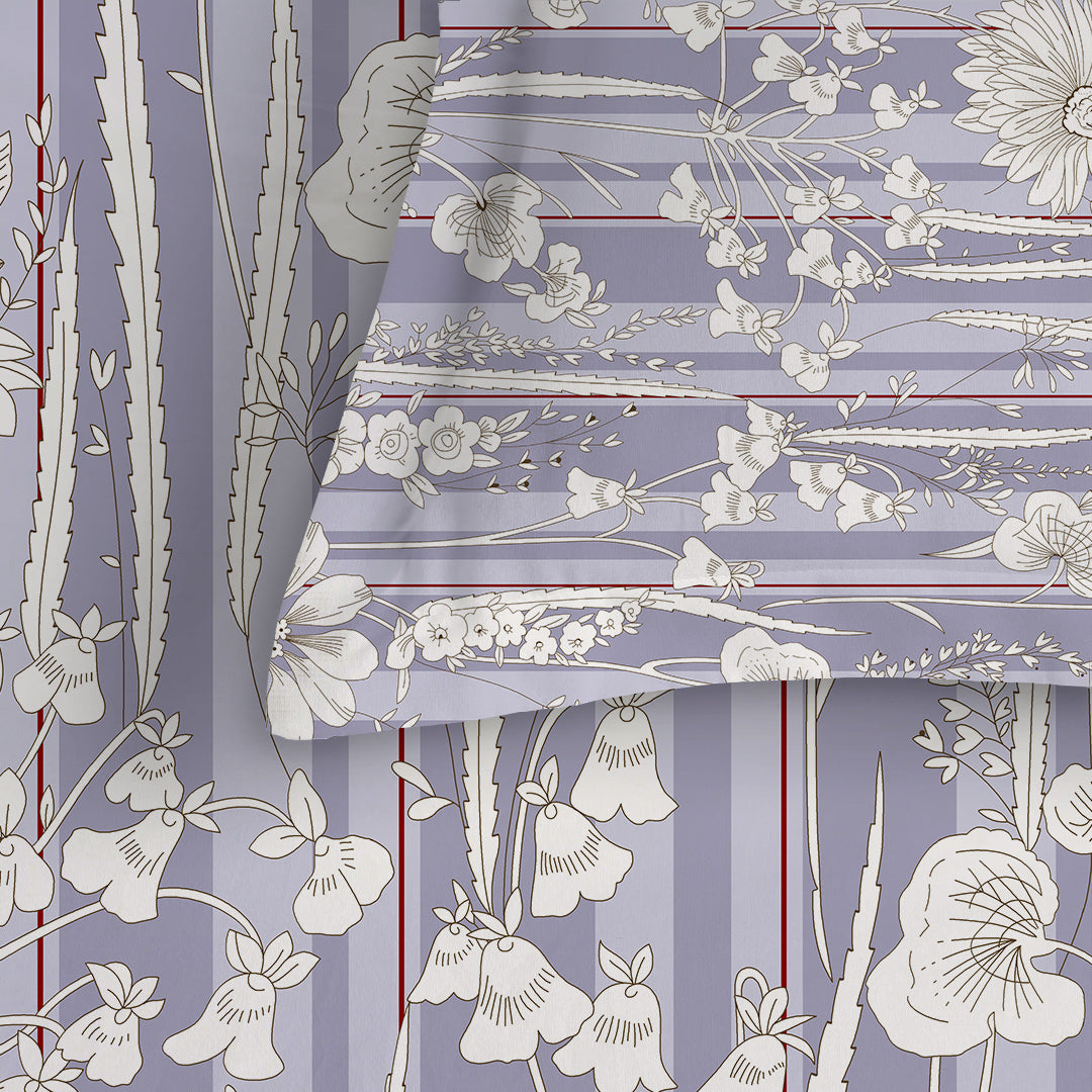 Serene Nest Printed Fitted Sheet Set Blue Grey / King