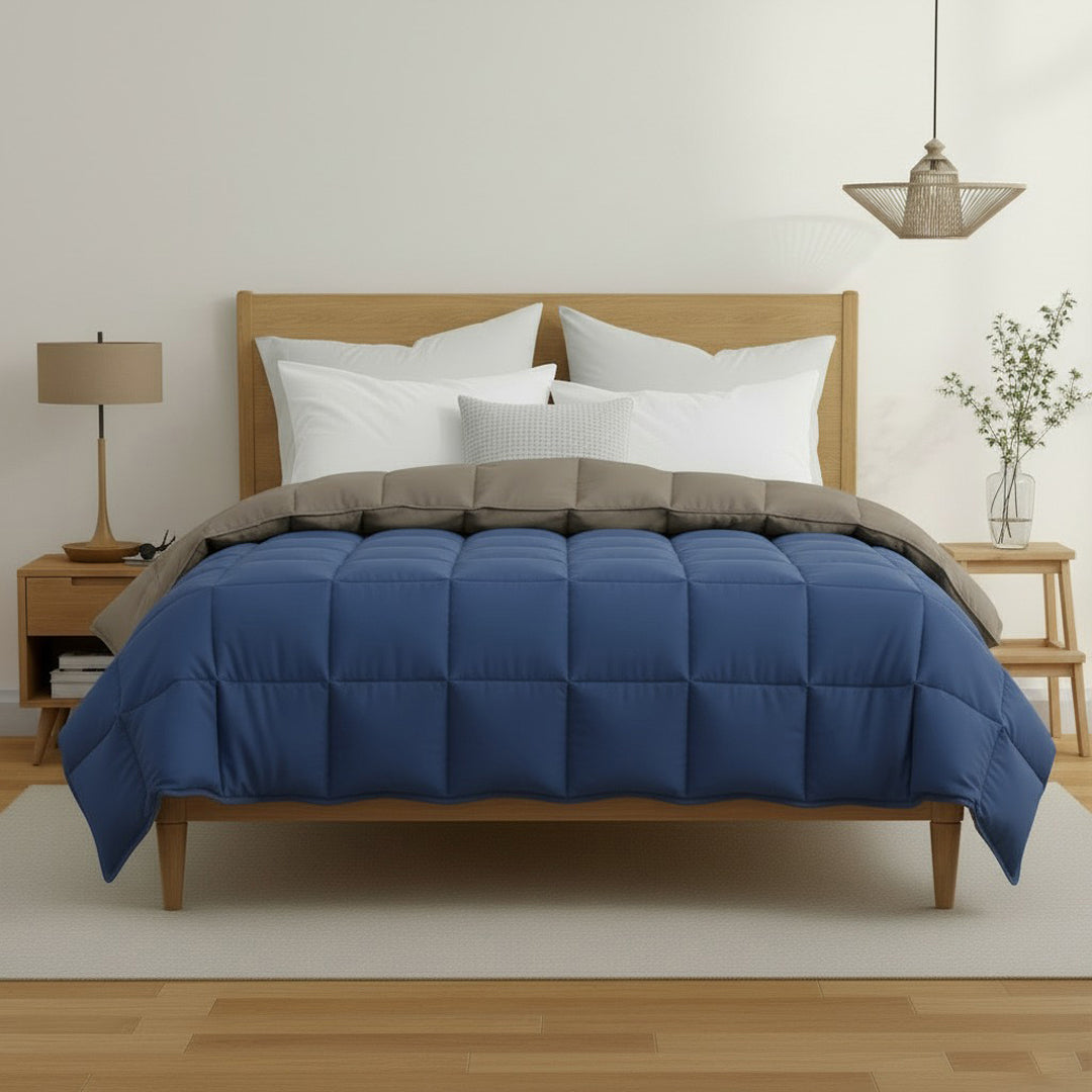 Hush Haven Double Comforter Taupe & Navy Blue / Double