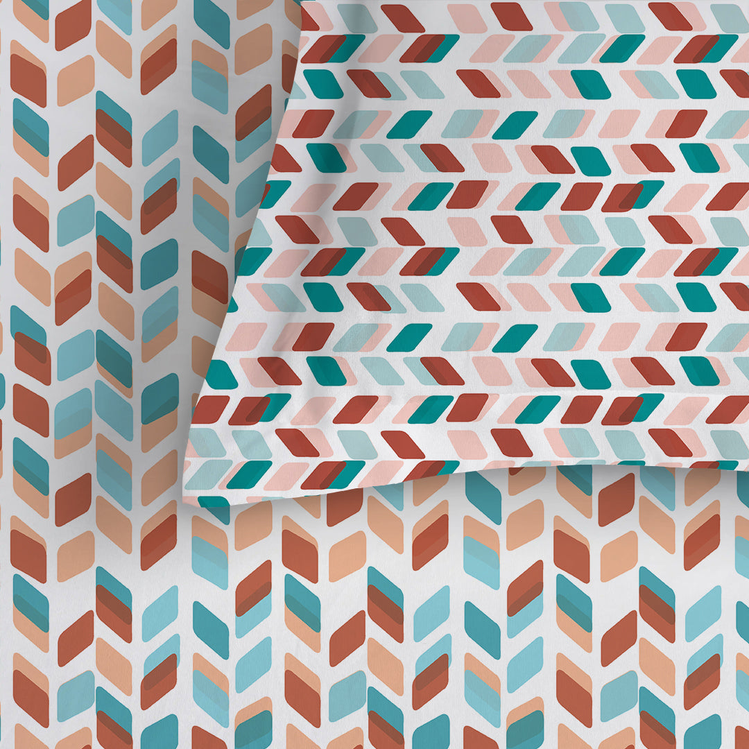 Pure Nest Printed Fitted Sheet Set Blue Rust / Queen