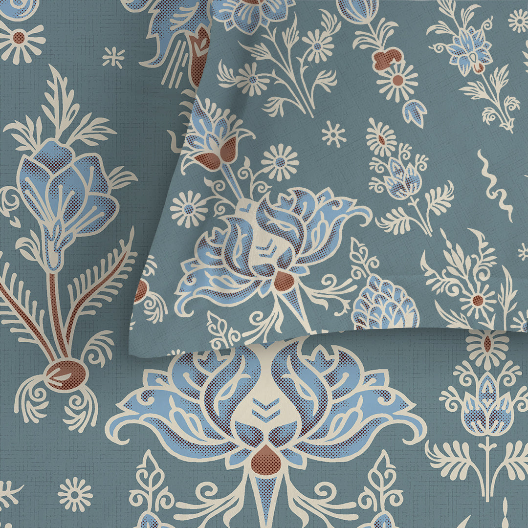 Serene Nest Printed Fitted Sheet Set Blue / King