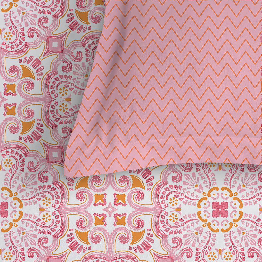 Pure Nest Printed Fitted Sheet Set Pink / Queen