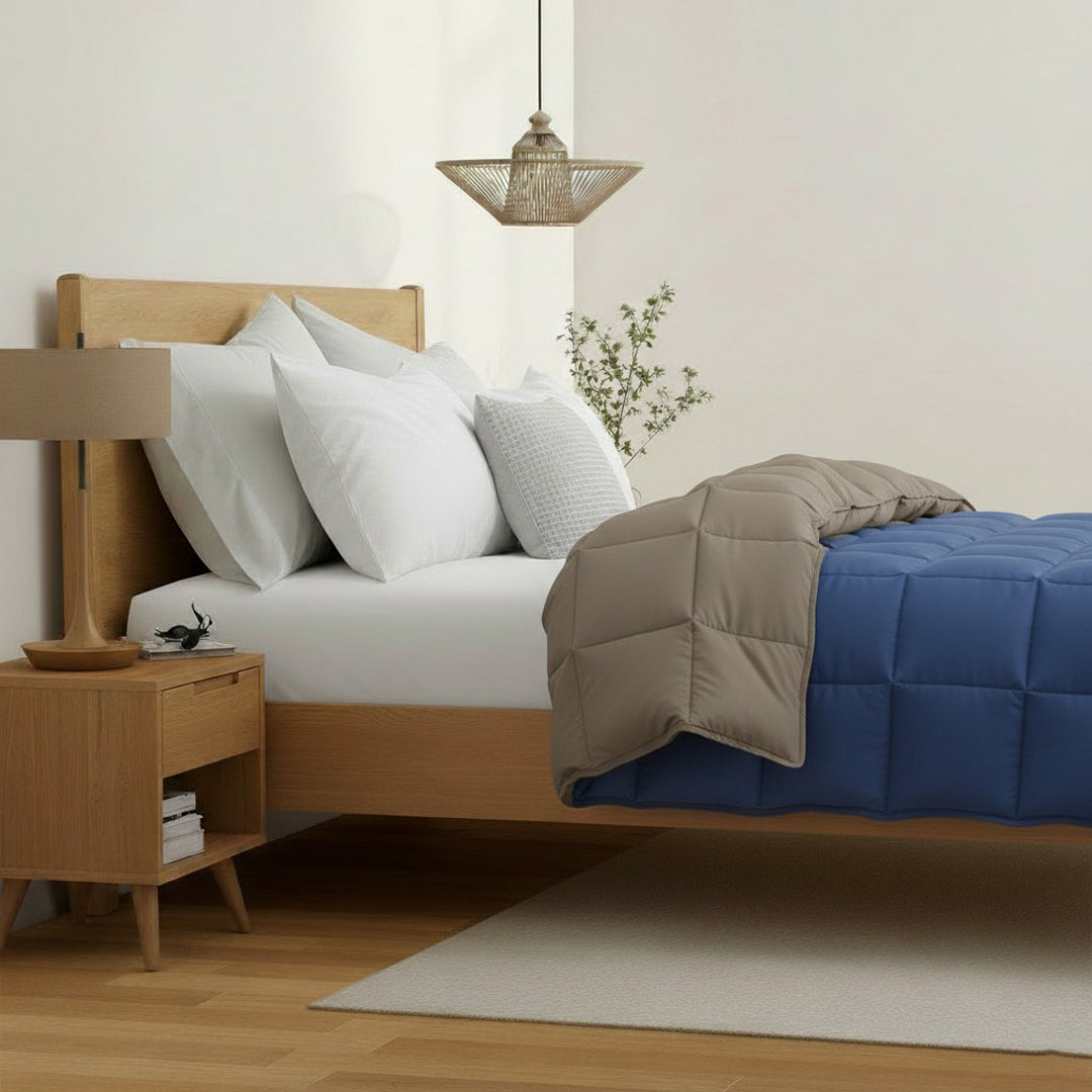 Hush Haven Single Comforter Taupe & Navy Blue / Single