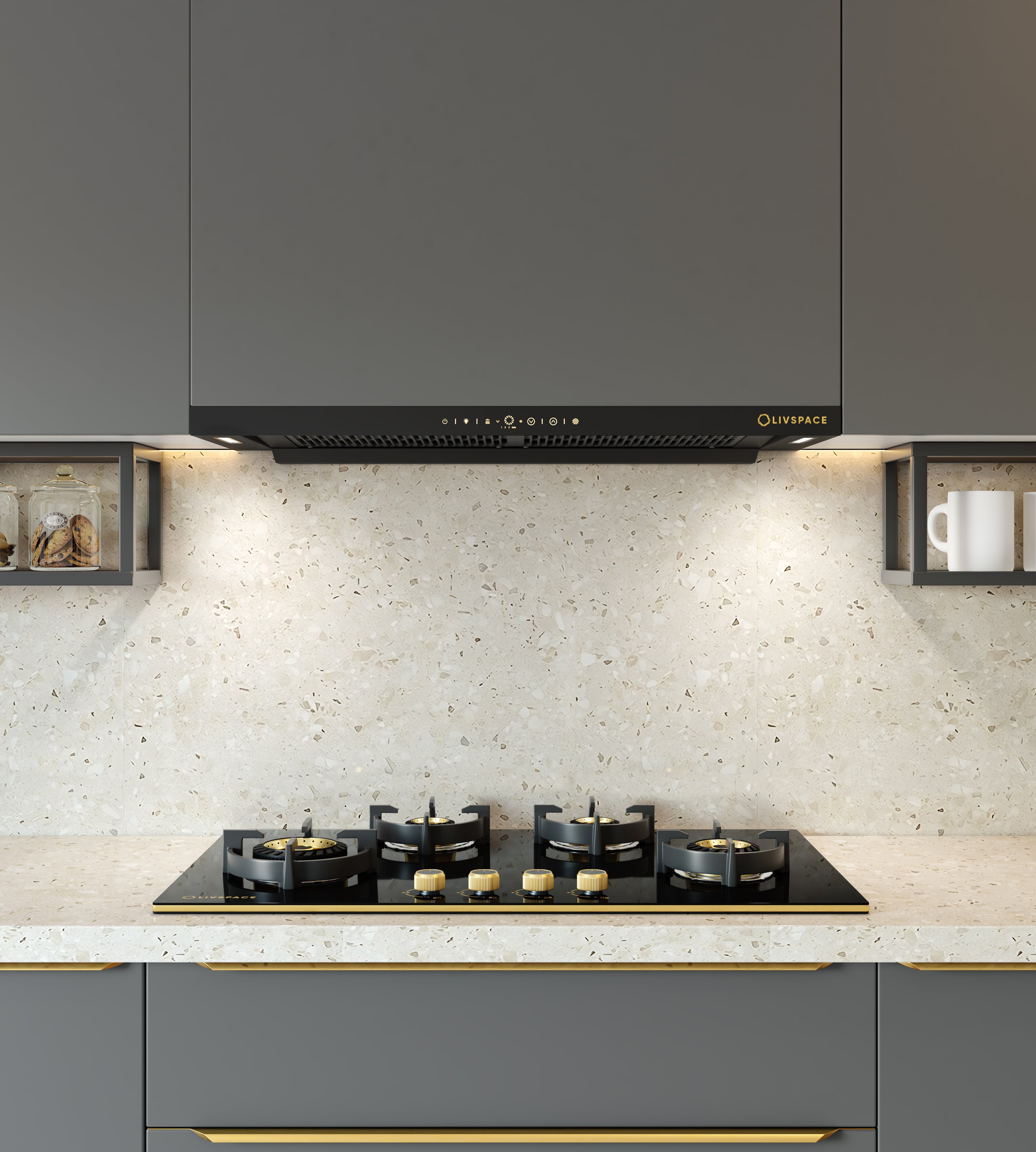 Intellia by Livspace 4 Brass Burner FFD 900mm with Auto Ignition Gloss finish Hob  | Intellia HB FFD 4B G 90