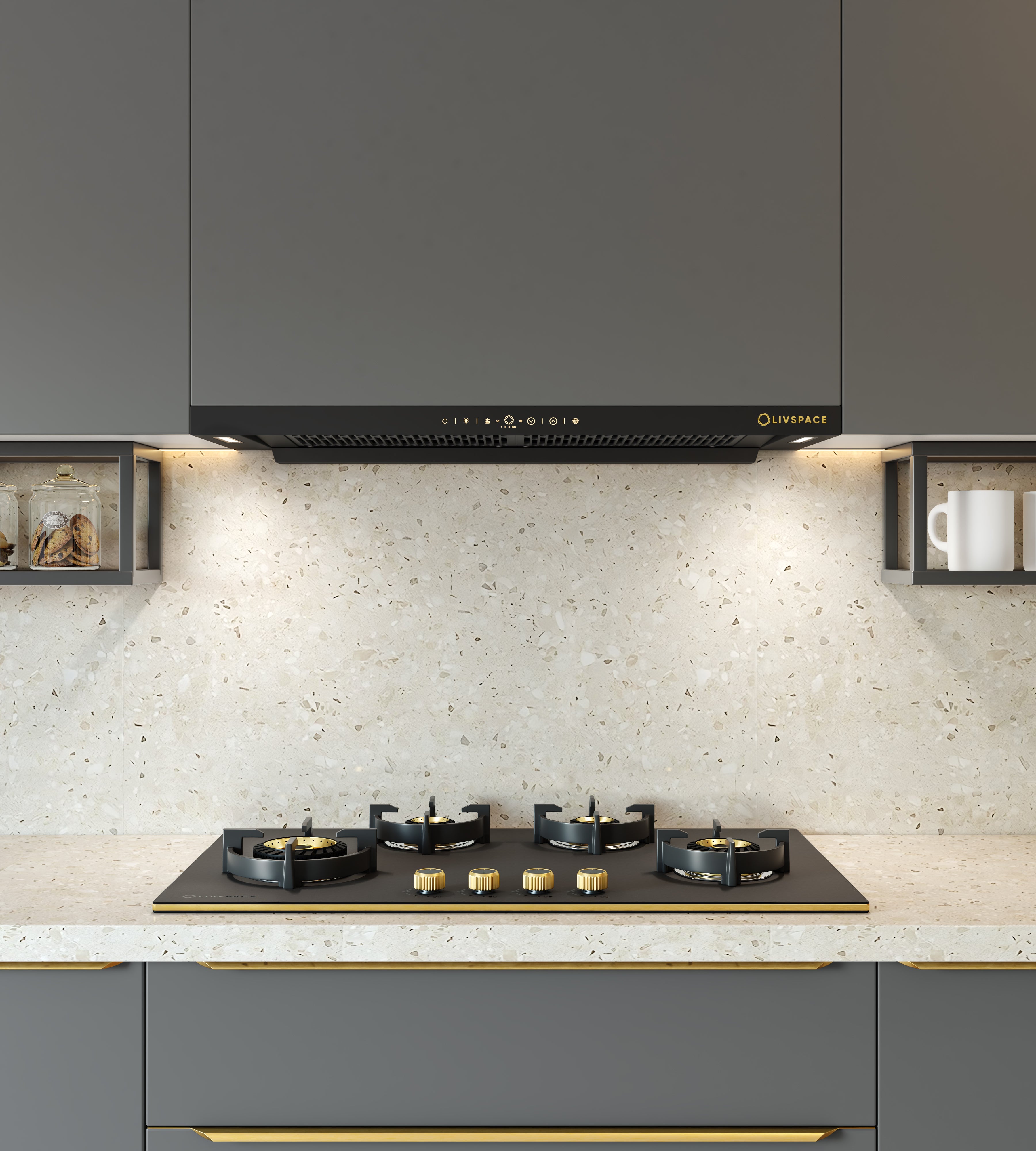 Intellia by Livspace 4 Brass Burner FFD 900mm with Auto Ignition Matt finish Hob  | Intellia HB FFD 4B M 90
