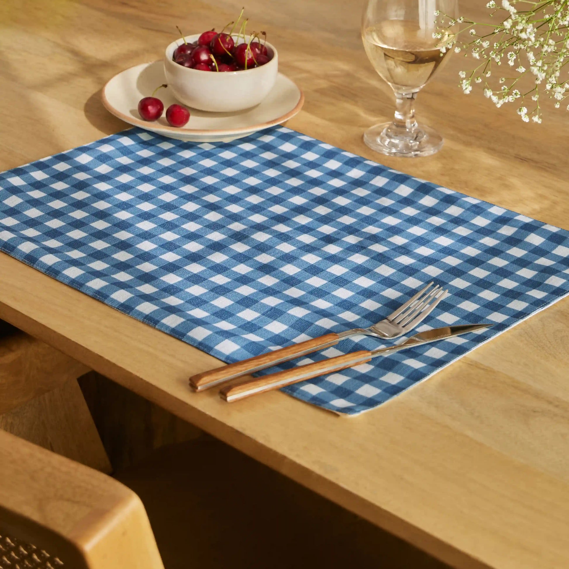 Nonna's Home 100% Polyester Table Placemat Set Big Blueberry Gingham / 4 Piece Set