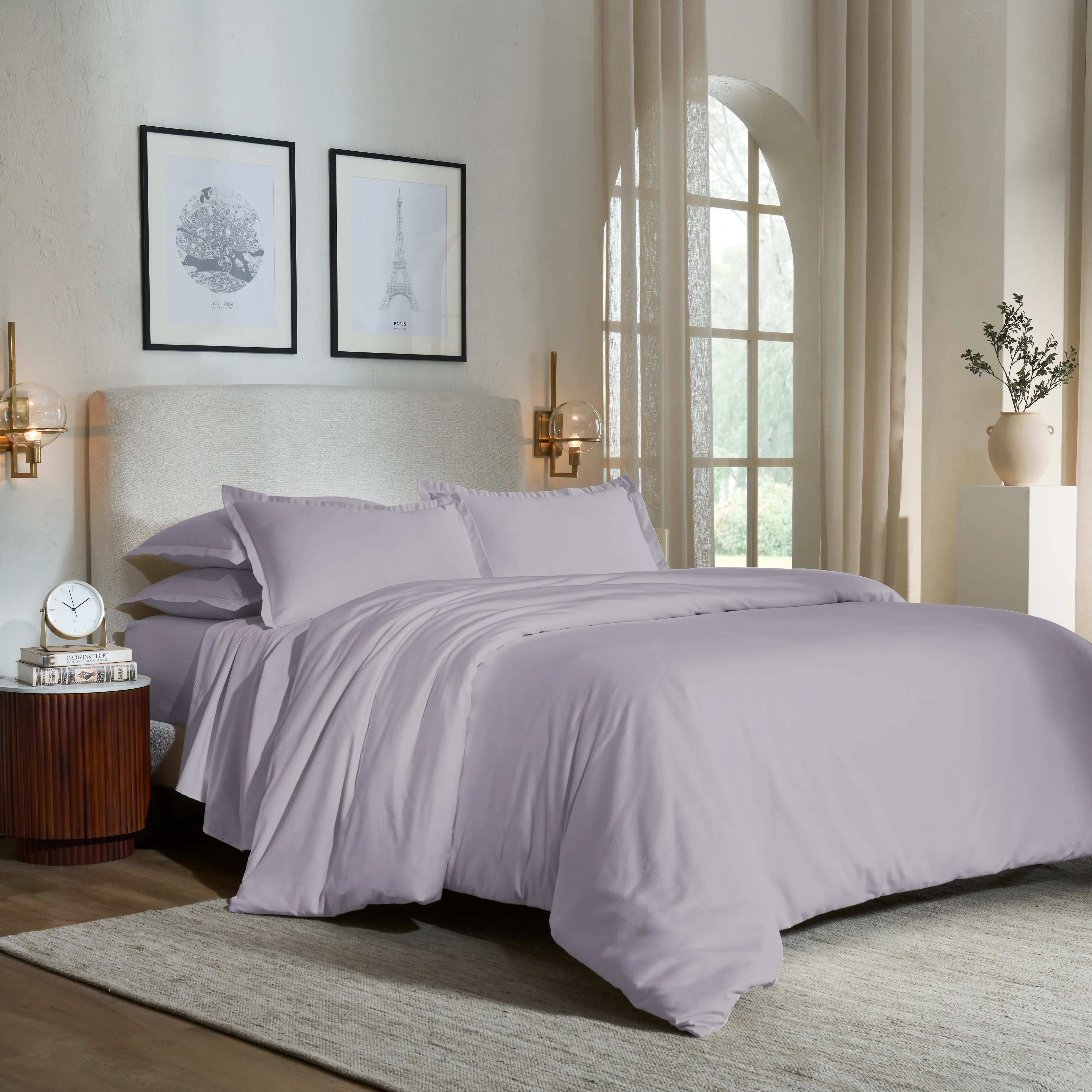 Pelushe | 800TC Long Staple Cotton Luxurious Super Soft Fitted Sheet Set | Pillow Cover with Merrow Hem Treatment Grey Lavender / King