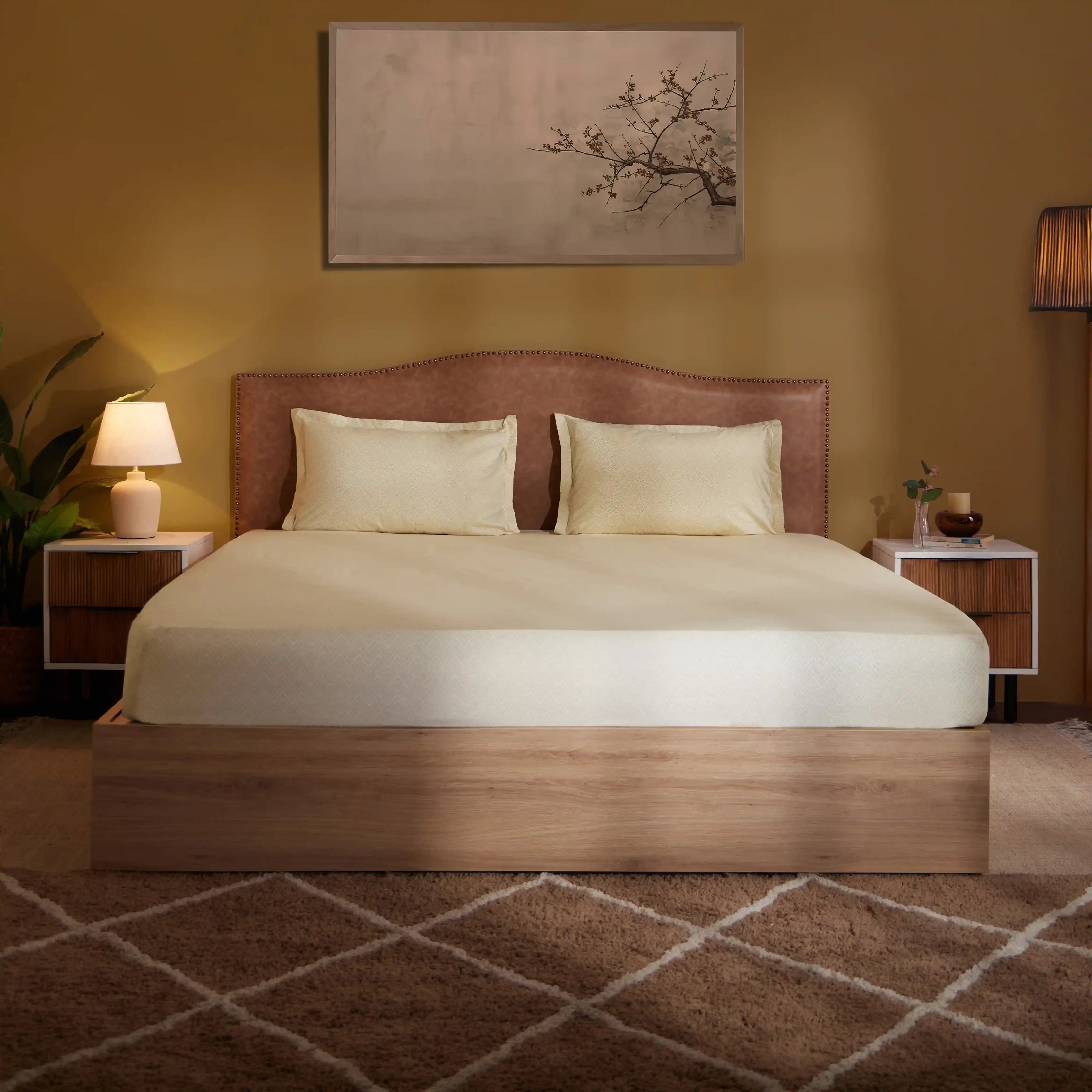 Threadscapes Printed Fitted Sheet Set-Beige Beige / King