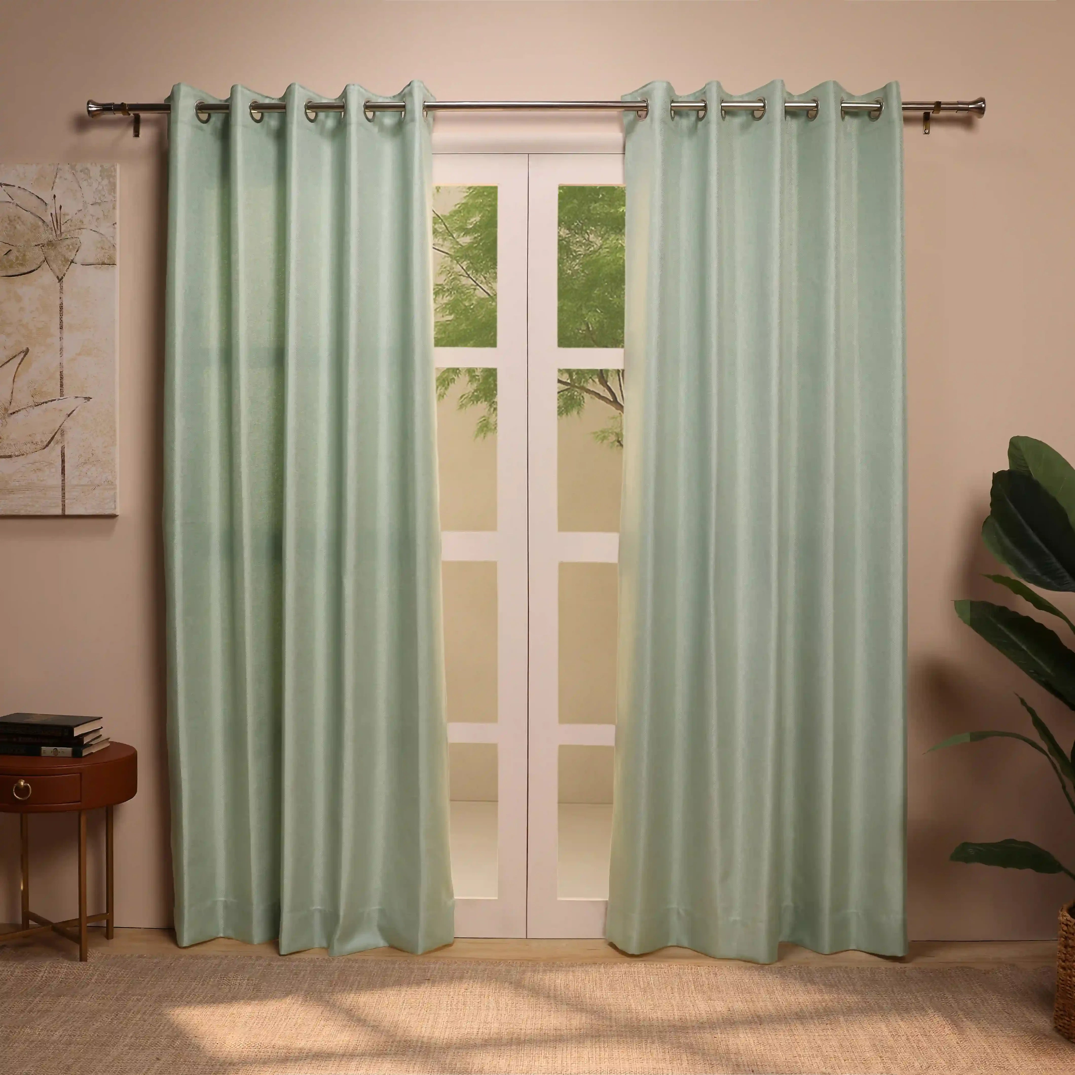 Paleto Set Of 2 Solid Readymade Curtains | Muted Moments Mist / Door-XL (9ft X 4.4ft)