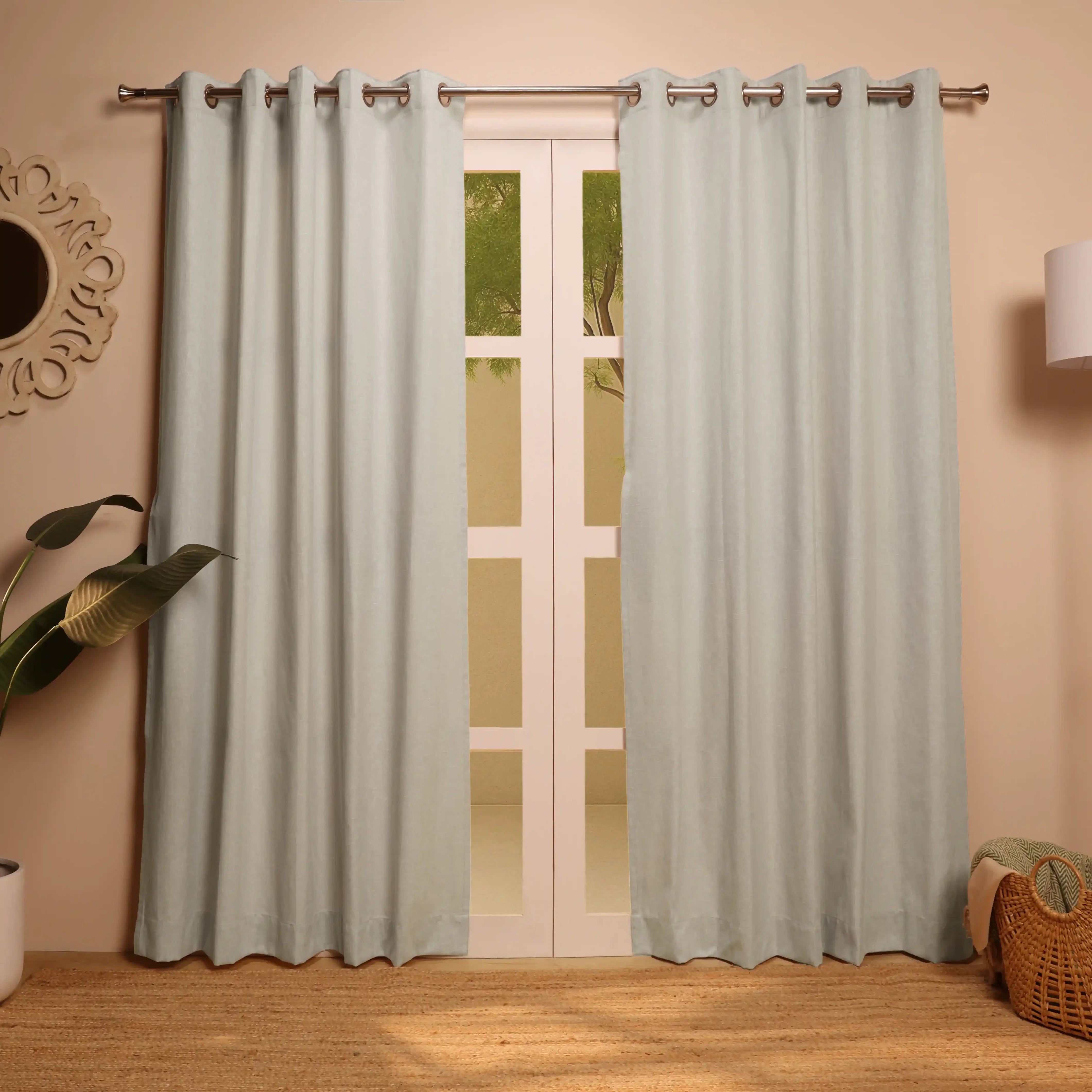 Paleto Set Of 2 Solid Readymade Curtains | Desert Tones Stone Relic / Door-XL (9ft X 4.4ft)