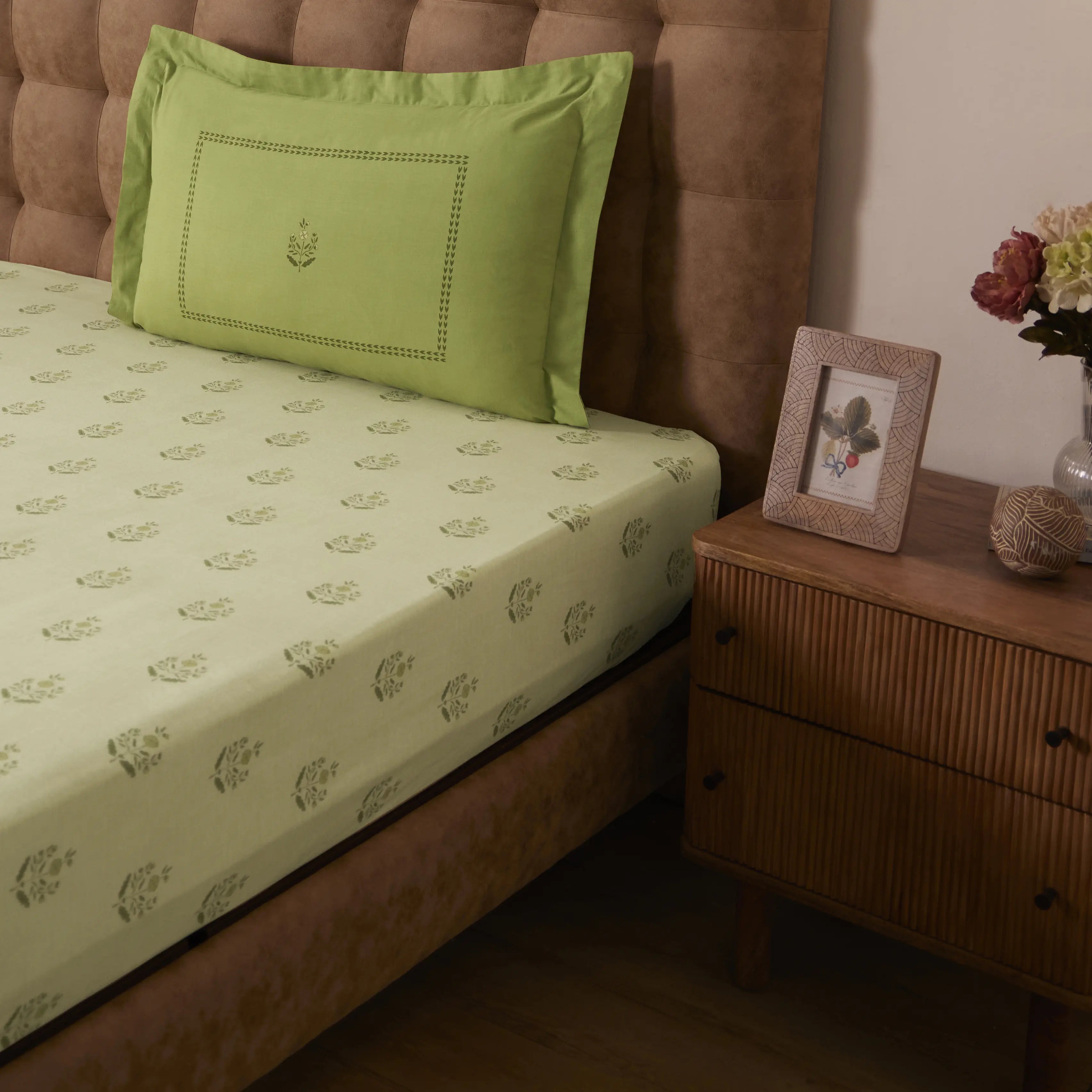 Chippa Lane 100% Cotton Bedsheet Set Indian Moss / Single