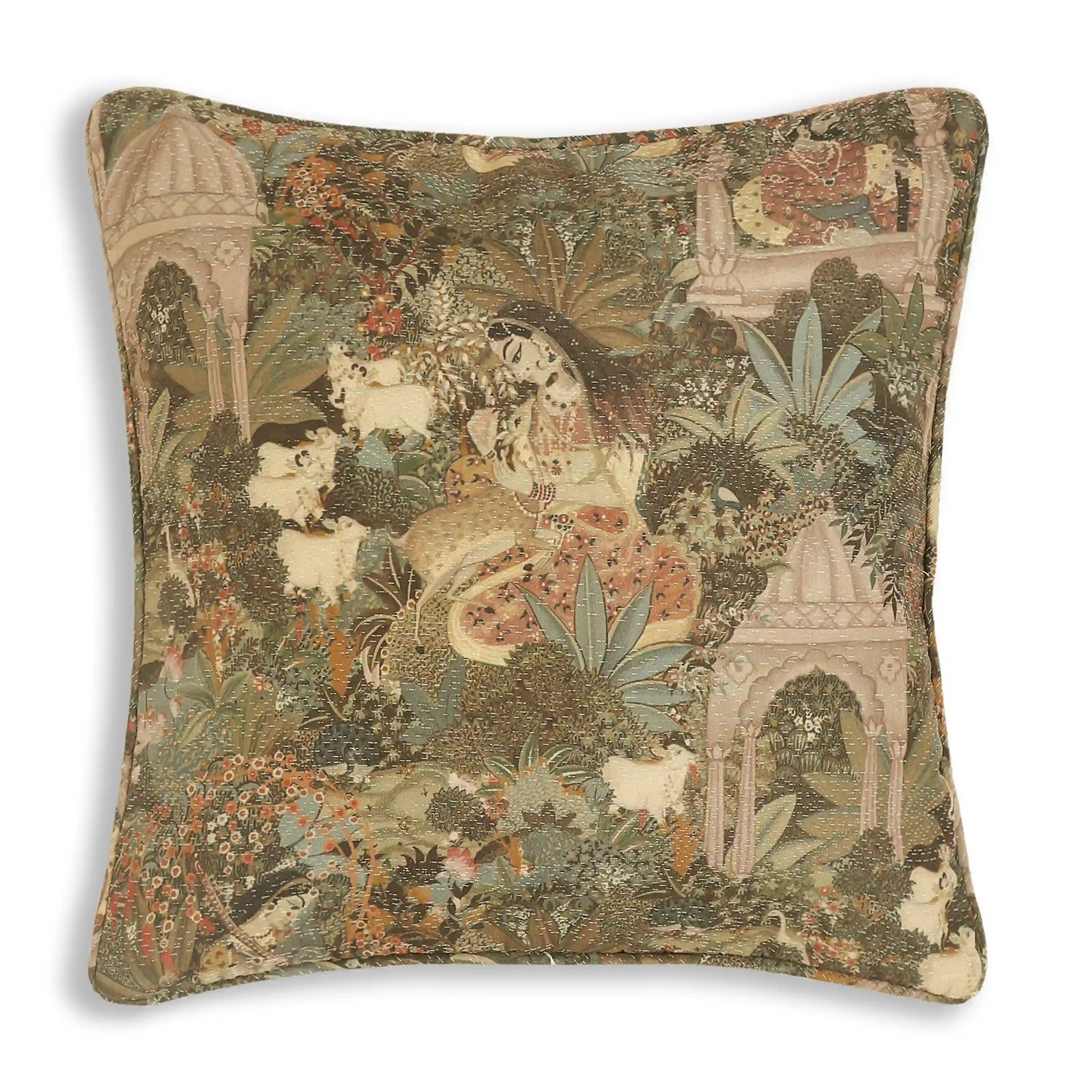 Espricia Printed Cushion Cover | Chitrakari Mossy Henna / Cushion Cover (51cm x 51cm)